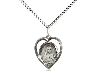 Sterling Silver Small St. Theresa of Lisieux patron saint medal necklace with 18 inch curb chain handcrafted by Bliss Manufacturing