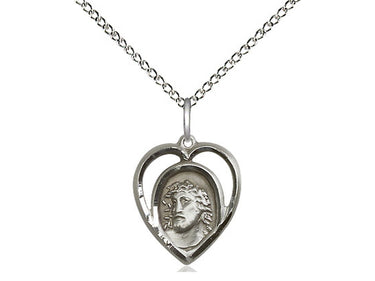 Small Sterling Silver Ecce Homo Catholic pendant necklace 5/8 x 1/2 on 18 inch chain by Bliss