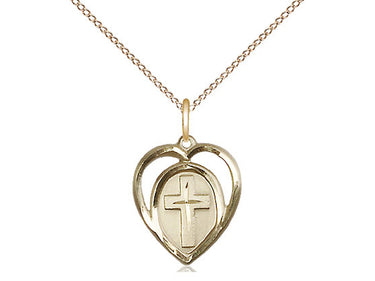 Small 14kt Gold Filled Heart Cross Necklace with 5/8 x 1/2 inch pendant on 18 inch chain by Bliss