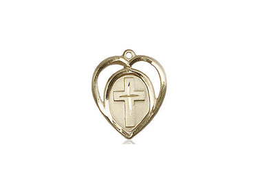 Small 14kt Solid Gold Heart Cross Pendant 5/8 x 1/2 inch handcrafted by Bliss Manufacturing