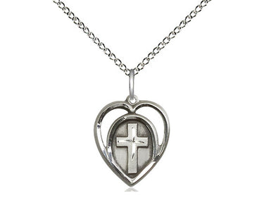 Sterling Silver Small Heart Cross Necklace 5/8 x 1/2 inches on 18 inch chain by Bliss Manufacturing