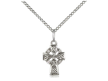 Small Sterling Silver Celtic Cross Necklace 1/2 x 3/8 inch pendant with 18 inch chain handcrafted by Bliss Manufacturing