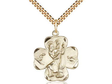 14kt Gold Filled St. Christopher Patron Saint Medal Necklace with 24 Inch Curb Chain by Bliss Manufacturing