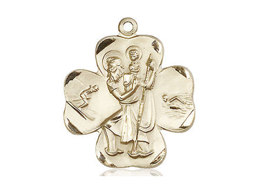 14kt Solid Gold St Christopher Patron Saint Medal Pendant 1 x 7/8 inch Handcrafted by Bliss