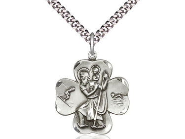 Sterling Silver St. Christopher Patron Saint Medal Necklace 1 inch x 7/8 inch with 24 inch Chain by Bliss