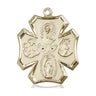 14kt Solid Gold 4-Way Medal Pendant 1 inch by 7/8 inch featuring Sacred Heart, Miraculous Medal, St. Christopher and St. Joseph handmade by Bliss
