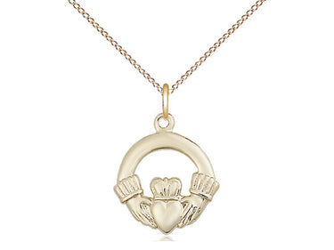14kt gold filled Small Claddagh pendant necklace 5/8 x 1/2 inches with 18 inch chain by Bliss USA