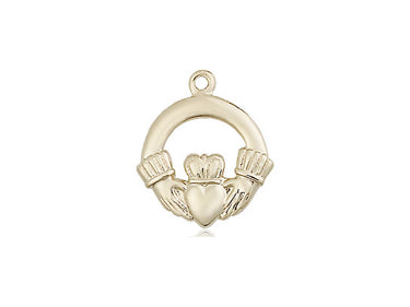 14kt solid gold Small Claddagh medal pendant 5/8 x 1/2 inches handcrafted by Bliss Manufacturing USA