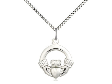 Sterling silver Small Claddagh pendant necklace 5/8 x 1/2 inches with 18 inch chain by Bliss USA