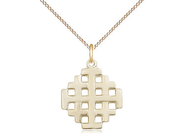 14kt Gold Filled Jerusalem Cross Necklace 3/4 x 5/8 inches on 18 inch chain by Bliss Manufacturing