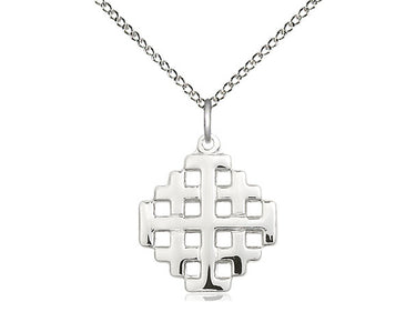 Sterling Silver Jerusalem Cross Necklace with 18 inch chain, 3/4 x 5/8 inch pendant, handcrafted by Bliss