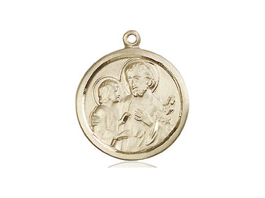 14kt solid gold St. Joseph patron saint medal pendant 7/8 by 3/4 inches medium size handcrafted by Bliss