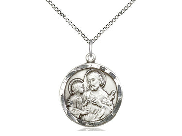 Sterling silver St. Joseph patron saint medal necklace 7/8 x 3/4 inches with 18 inch chain by Bliss Manufacturing