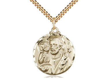 14kt gold filled St. Joseph patron saint medal necklace 1-1/8 x 7/8 inches with 24 inch chain by Bliss