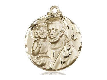 14kt solid gold St. Joseph patron saint medal pendant 1-1/8 x 7/8 inches handcrafted by Bliss Manufacturing