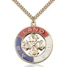 Large gold plated sterling silver Land Sea Air medal necklace 1 3/8 x 1 1/8 inches 24 inch chain by Bliss Manufacturing
