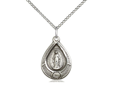 Sterling Silver Miraculous Medal Necklace 3/4 x 1/2 inches on 18 inch curb chain handcrafted by Bliss USA
