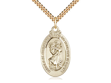 14kt Gold Filled St. Christopher Patron Saint Medal Necklace with 24 Inch Curb Chain by Bliss Manufacturing
