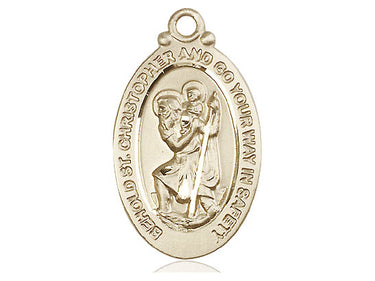 14kt Solid Gold St Christopher Patron Saint Medal Pendant 1 1/8 x 5/8 inch Handcrafted by Bliss