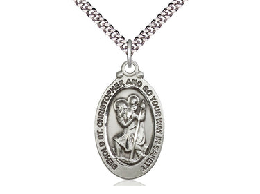 Sterling Silver St. Christopher Patron Saint Medal Necklace 1 1/8 x 5/8 inches with 24 inch chain by Bliss