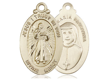14kt Solid Gold Divine Mercy Medal Pendant 1 1/8 x 5/8 inch - Bliss USA Handcrafted