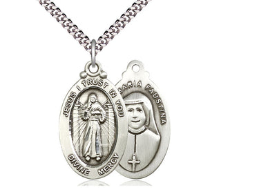 Sterling Silver Divine Mercy Pendant Necklace 1 1/8 x 5/8 inches with 24 inch chain by Bliss Manufacturing USA