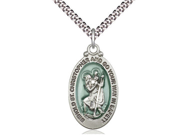 Sterling Silver St. Christopher Patron Saint Medal Necklace 1 1/8 x 5/8 inches with 24 inch chain by Bliss