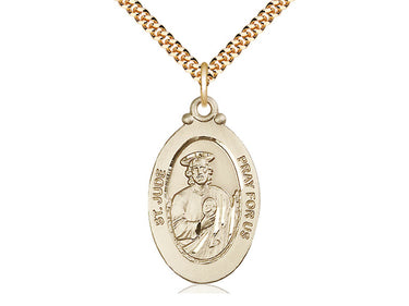 14kt Gold Filled St. Jude Patron Saint Medal Necklace 1 1/8 x 5/8 inches Medium with 24 inch Curb Chain by Bliss