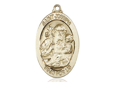 14kt solid gold St. Joseph patron saint medal pendant 1 1/8 inch by 5/8 inch handcrafted by Bliss