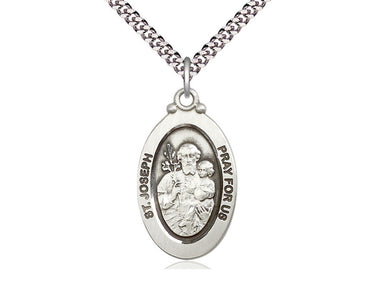 Sterling Silver St. Joseph Patron Saint Medal Necklace 1 1/8 x 5/8 inches with 24 inch chain by Bliss