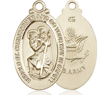 14kt Solid Gold St. Christopher Army Medal Pendant 1 1/4 x 5/8 Handcrafted by Bliss USA