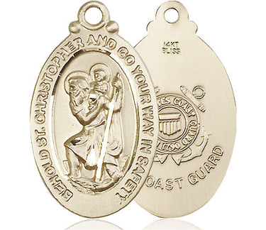 14kt Solid Gold St Christopher Coast Guard Medal 1-1/4x5/8 inch large pendant by Bliss