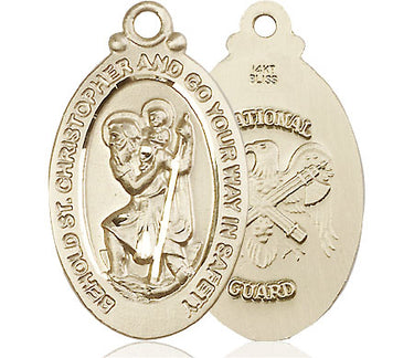 14kt Solid Gold St. Christopher National Guard medal pendant 1 1/4 x 5/8 inches by Bliss Manufacturing