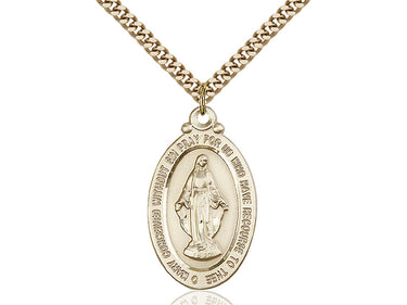 14kt Gold Filled Miraculous Medal Necklace Medium Size 1 1/8 x 5/8 inches with 24 inch Chain by Bliss