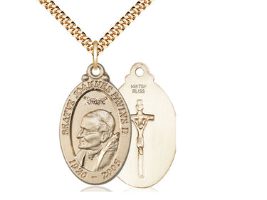 Gold Filled St. John Paul II patron saint medal necklace 1 1/8 x 3/4 inches with 24 inch chain by Bliss