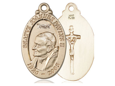 14kt solid gold large St. John Paul II patron saint medal pendant 1 1/4 inch by 5/8 inch handcrafted by Bliss