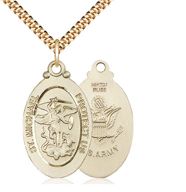 14kt Gold Filled St Michael Archangel Army Medal Necklace 1 1/8 inch medium pendant 24 inch chain USA by Bliss