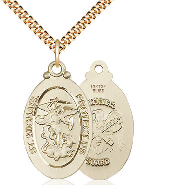 14kt Gold Filled St. Michael National Guard Medal Necklace 1 1/8 x 5/8 inch with 24 inch Chain by Bliss
