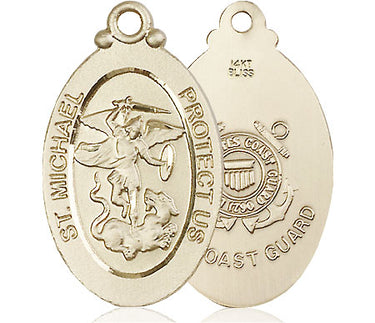 14kt solid gold St. Michael Coast Guard medal pendant, 1.25 x 0.625 inches, handcrafted by Bliss