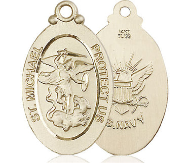 14kt Solid Gold Large St. Michael Navy Medal Pendant 1.25 x 0.625 inches handcrafted by Bliss
