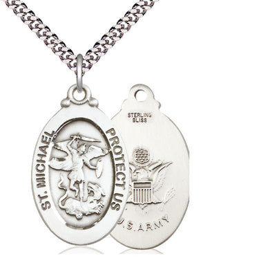 Sterling Silver St Michael Archangel Army Medal Necklace 1 1/8 inch medium pendant 24 inch chain USA by Bliss
