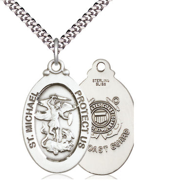 Sterling silver St. Michael Coast Guard medal necklace with 24 inch chain, handcrafted by Bliss
