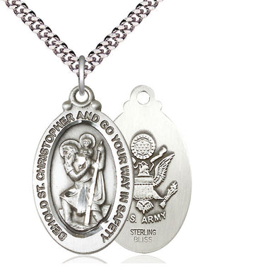 Sterling Silver St. Christopher Patron Saint Medal Necklace 1 1/8 x 5/8 inches with 24 inch Chain by Bliss