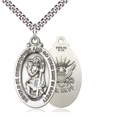 Sterling Silver St Christopher Patron Saint Medal Necklace 1 1/8 inch pendant with 24 inch chain by Bliss