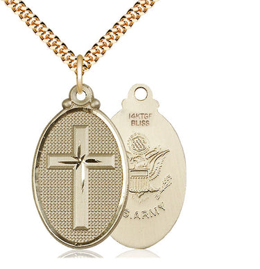 14kt Gold Filled Cross Army Pendant Necklace 1 1/4 x 5/8 inches with 24 inch Chain by Bliss