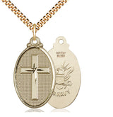 14kt Gold Filled Cross Navy Pendant Necklace 1 1/4 x 5/8 inches with 24 inch chain handcrafted by Bliss Manufacturing USA