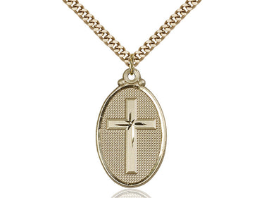 Large 14kt Gold Filled Cross Necklace with 24 inch chain, 1 1/4 x 5/8 inch pendant, handcrafted by Bliss