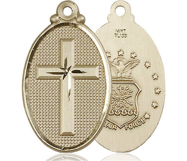 14kt Solid Gold Large Catholic Cross Army Medal Pendant 1.25 inches Handcrafted by Bliss Manufacturing USA