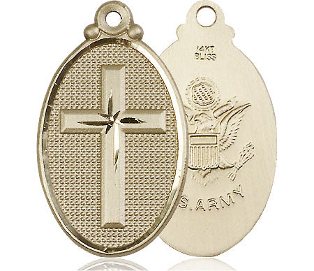 14kt Solid Gold Cross Army Medal Pendant 1 1/4 x 5/8 Handcrafted by Bliss Manufacturing USA