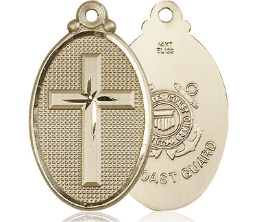14kt solid gold cross Coast Guard medal pendant, 1.25 x 0.625 inches, handcrafted by Bliss